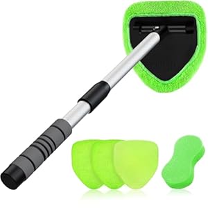 XINDELL 24-inch Windshield Cleaner Tool – Upgrade Large Head Car Interior&Exterior Window Cleaning Kit with Extendable Handle & 4 Microfiber Pads, Auto Wiper Brush for Car, Trucks, SUVs, RVs & Home