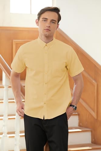 Image of SANGTREE Men & Boy Striped Multicolor Oxford Cotton Shirt,Comfortable Fit,Short Sleeve Collared Shirt