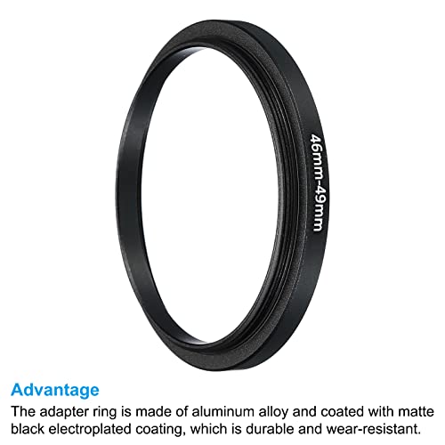 Image of PATIKIL 46mm-49mm Metal Step Up Ring, 2 Pack Camera Lens Filter Adapter Ring Aluminum Filter Adapter Ring for Camera Lenses Hood, Black