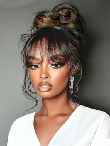 Image of Beauty Forever Pre Everything Glueless Front Balayage Highlight Body Wave Curtain Bangs Glueless Wigs Human Hair Pre Plucked Pre Cut 13x4 Loose Wave Bye Bye Knots Ready to Wear Frontal Wig 20 inch