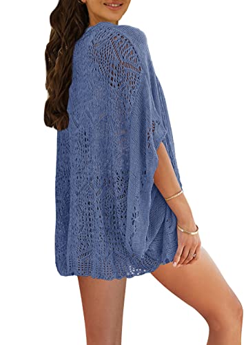 Image of Ermonn Crochet Cardigan Sweaters for Women Open Front Kimono Batwing Sleeve Plain Casual Lightweight Outerwear