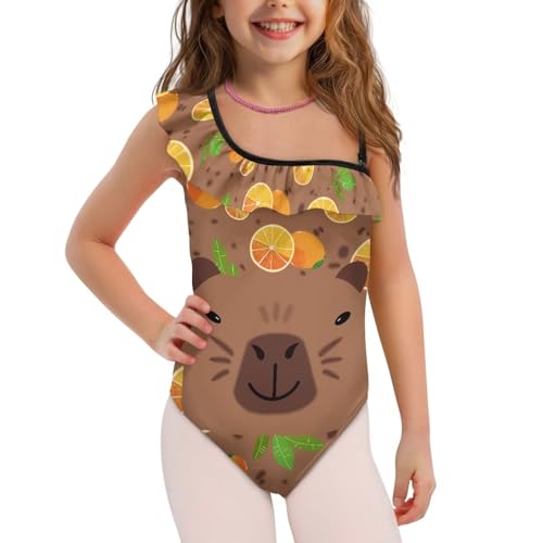 UNICEU Cute Animal Print Swimsuits for Girls Ruffle One Shoulder Swimwear Breathable Adjustable Strap Bathing Suit3