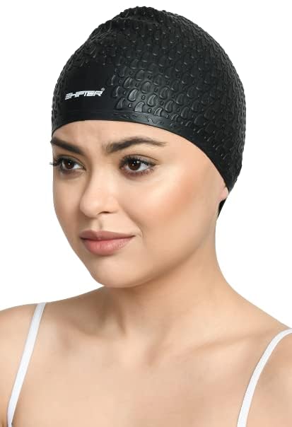 LEBAMI Swimming Cap for Long Hair Women Men Free Size 100% Silicone Anti Slip Material-Long Bubble (Black) (B0C8JCCQBY) Amazon Price History, Amazon Price Tracker