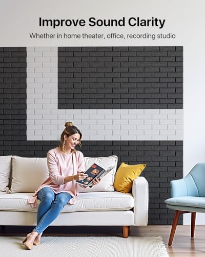 Image of Soundproof Wall Panels Self-Adhesive, Acoustic Panels 12 Pack Brick Wall Panels, High Density Sound Dampening Panels for Walls, Office,Reccording Studio, Ceiling 12 inch X 12 inch X 0.4 inch Black