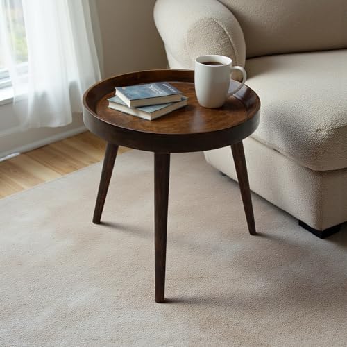 Image of THE URBAN STORE Side Table, End Table, Night Stand Wooden Walnut Color 14 inchx14 inchx14 inch Pack of One French Country Style Elegantly Hand Crafted for Home and Office Decor TUSTB11