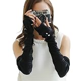 [Suggee] アームカバー UVカット レディース アイスシルク 接触冷感 夏 ひんやり 吸汗速乾 通気性拔群 伸縮性 脱着簡単 紫外線対策 快適 日焼け止め 手袋 おしゃれ 腕カバー 可愛い (C-ブラック)