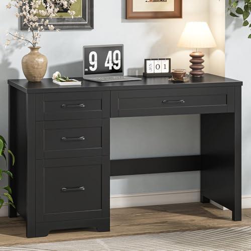 Image of Vabches Home Office Desk with 3 Storage Drawers, Black.
