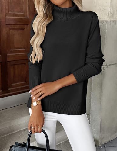 Zeagoo Women's Turtleneck Sweater Long Sleeve Spilt Hem Casual Knit Pullover Chunky Fall Winter Jumper Top 20253