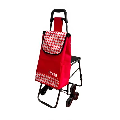 BRANG Carro de Compras para mandado con Silla resiste hasta 100 Kilos, con Bolsa de 20 litros, con Silla Comoda y Resistente, 6 Ruedas para Subir y Bajas escaleras, con Liga para...