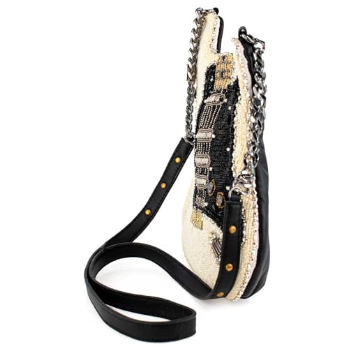 Mary Frances Fend for Yourself Beaded Crossbody Handbag Clutch Guitar Novelty Evening Purse, Ivory/Black4