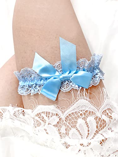 Image of Blue Garters for Bride Wedding Garter Set for Bride Bridal Garter Leg Thigh Blue