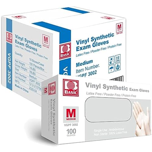 Jointown Basic Medical Vinyl Exam Gloves Disposable Latex Free Medium, Powder-Free, Clear Food Safe Gloves, Vgpf3002, (Case of 1,000) Medium