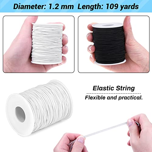 Image of Elastic String Cord, Selizo 2 Pack Stretchy String for Bracelets, Necklace, Beading, Jewelry Making and Sewing (1.2 MM, 109 Yards, Black & White)