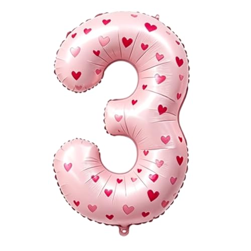 Image of 40 Inch Pink Heart Shaped Stickers Number 3 Balloon Happy Birthday Party Decorations Big Foil Number Balloons for Birthday Anniversary Party Supplies，Light pink 3