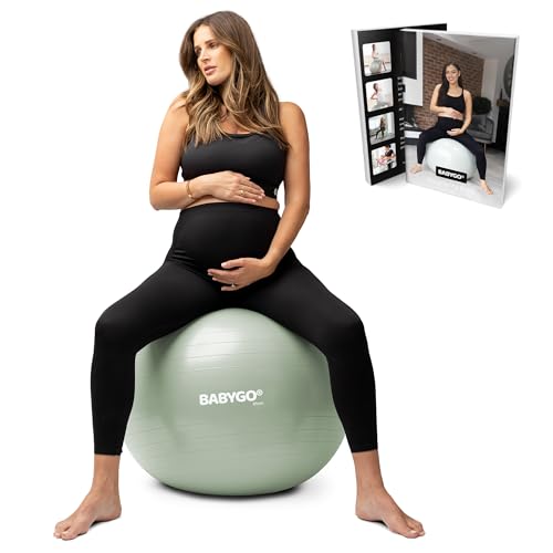 Image of BABYGO Birthing Ball - Pregnancy Yoga Labor & Exercise Ball & Book Set Trimester Targeting, Maternity Physio, Birth & Recovery Plan Included Anti Burst Eco Friendly (Sage, 65cm)