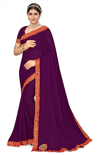 Image of V4M, Women's Fancy Chiffon Dyed Saree With Unstitched Blouse Piece Fancy Look.