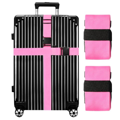 Image of Luggage Straps for Suitcases TSA Approved-2 Pack Bright Personalized Luggage Belt Strap for Suitcase /Carry On Bag Luggage Accessories for Travel (Pink)