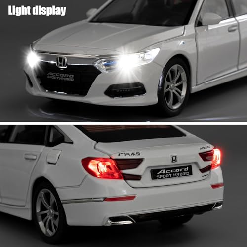 Image of Toy Cars Compatible for 1:24 Accord Model Car | Pull Back Die-Cast Alloy Vehicle with Lights & Sound | Openable Doors | Collectible Toy Car Gift for Kids Boys Girls & Adults (White)
