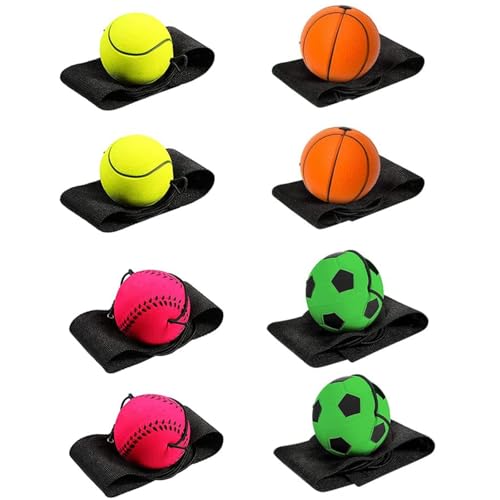 QINGHEC 8 Stück Springball mit Schnur, Ø 6cm Handgelenk Return...