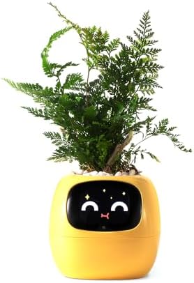 PLANTSIO Smart pet Planter Robot Guidance on Plant Care with Emojis, Adorable Plant Companion with Rich Gesture Interaction, Neat Desk Setup Gift (Yellow)