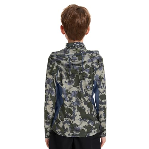 BASSDASH Youth UPF 50+ Camo Hunting Hoodie Shirt with Neck Gaiter Quick Dry Long Sleeve Hooded Tee for Fishing Hiking FS02Y3