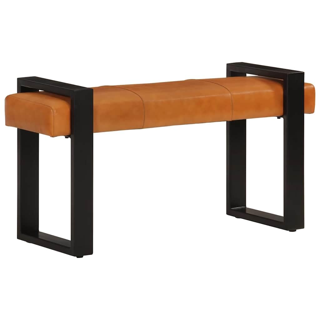 Ławka do jadalni 110 cm prawdziwa kozia skóra czarno-brązowa z malowaną proszkowo metalową ramą do korytarza, przedpokoju, salonu, nowoczesne, rustykalne, przemysłowe wzornictwo