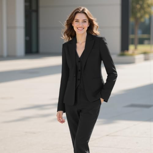 3 Piece Women's Suit Pantsuit,Lady Business Casual Office Solid Color Slim Fit Blazer Jacket Vest Pants Set3