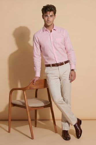Image of Peter England Men's Classic Textured Slim Fit Full Sleeve Shirt | Wonder Fabric | Cotton Rich | Premium Dobby