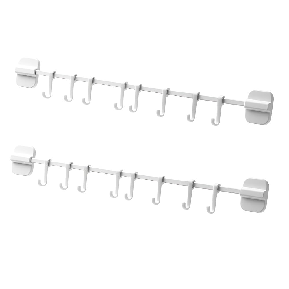 2St Küchen Hakenleiste ohne Bohren, Beweglicher Wandhaken, Selbstklebende Hakenleiste, mit 16 Haken für Küchenutensilien,Küchenutensilien-Organizer-Rack Küchenutensilienhalter (Weiß)