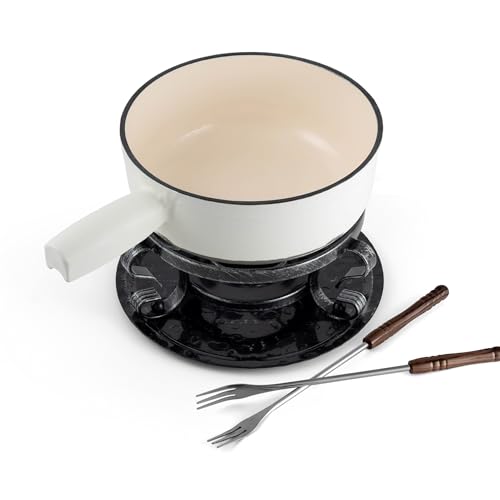 Swissmar Lugano Cast Iron Cheese Fondue Set, 9-Piece, 2 QT / 2 L - Ideal for Melting Cheese,...