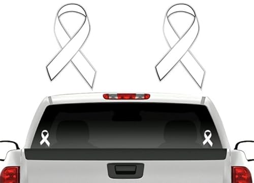 Street Legal Decals - 4 WHITE Cancer Ribbon 6'' Sticker Decals Lung Cancers Vinyl Vehicle Decal Stickers (4 Decal Set - WHITE Ribbons)