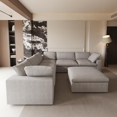 Cloud Modular Sectional Sofa Couch,Oversized Couch 6 Seater for Living Room,160.6" V Shaped Convertible Couches with Storage Ottoman, Covers Washable&Replaceable,Gray
