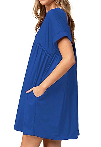 Image of Jayscreate Women's Baby Doll Dress Summer Casual Tunic Pleated Flowy Swing Short Sleeve Black V Neck Mini Dress