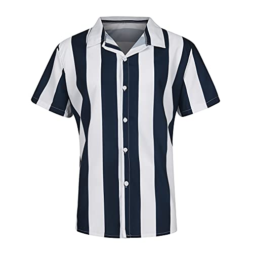 Shirts for Men's 2025 Trendy Striped Print Short Sleeves Button Lapel Blouse Tops Slim Fit Comfy Shirt Tops2