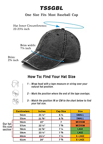 Image of TSSGBL Vintage Cotton Washed Baseball Cap S to XXL Unstructured Low Profile Adjustable Distressed Dad Hat for Men Women