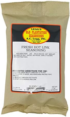 A.C. Legg, Inc. Fresh Hot Link Sausage Seasoning, 8 oz pkg, Seasons up to 25 lbs, For Pork, Beef, Chicken & Wild Game