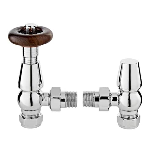 Excel Home Válvulas termostáticas para radiador – Diseño tradicional 1/2 x 15mm metal cabeza válvulas radiador – Cromo en ángulo