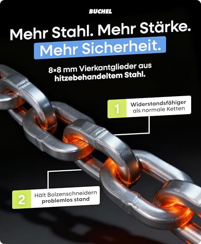 BÜCHEL Sekura Fahrradschloss Hohe Sicherheit - 90 cm Bike Lock mit Disc Detainer Lock aus 8 mm gehärtetem Stahl - Kettenschloss E-Bike, Fahrräder, Roller & Co für Stadt Schule Arbeit Freizeit – Bild 5