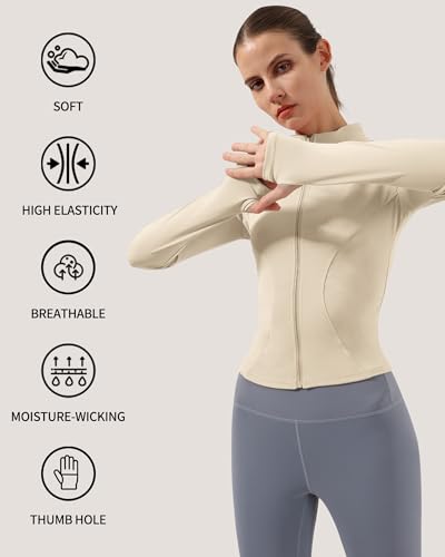 Image of Locachy Women's Lightweight Stretchy Workout Full Zip Running Track Jacket with Thumb Holes