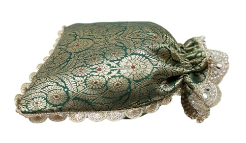 Image of MILAN'S CREATION Pure Banarasi Potli Silk Brocade Bag Purse Drawstring Women's handbag with Pearl Handle & Tassel Weddings