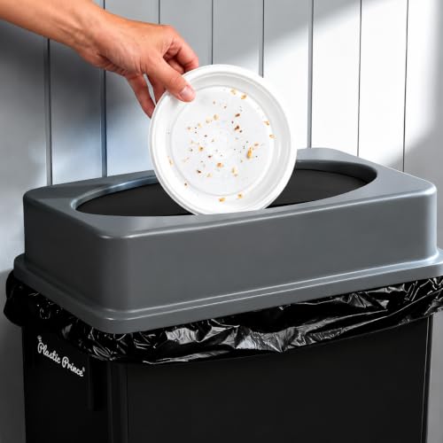 Image of PLASTIC PRINCE 23 Gallon Slim Trash Can with Swing Lid Commercial Rectangular Garbage Can with Drop Shot Lid Waste Bin with Double Flip Top for Restaurant Home Kitchen Office, Black /Gray 2 Pack