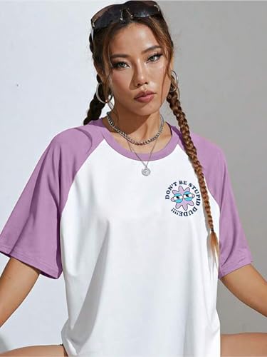 Image of JUNEBERRY 100% Pure Cotton Oversized Fit Drop Shoulder Graphic Printed Raglan Sleeves Boyfriend T-Shirt for Women (Sizes: S to 2XL)