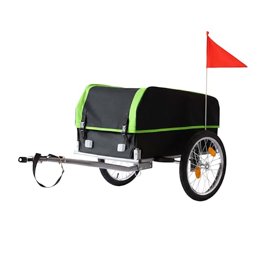 Relaxdays Remorque vélo Pliable 120L étanche, Housse, Fanion, H x L x P 59x124x69 cm, Noir-Vert