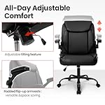 NEO CHAIR Office Desk Chair Executive Computer Ergonomic PU Leather Mid-Back Gaming Chair with Wheels Adjustable Flip-up Armrest Swivel for Home Bedroom Study (Jet Black) - Image 5