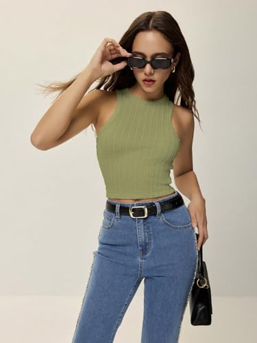 Image of Zilcon Women's High Neck Tank Top Sleeveless Summer Crop Tops for Women Smoke Cloud Pro Collection Knit Ribbed Basic Tops