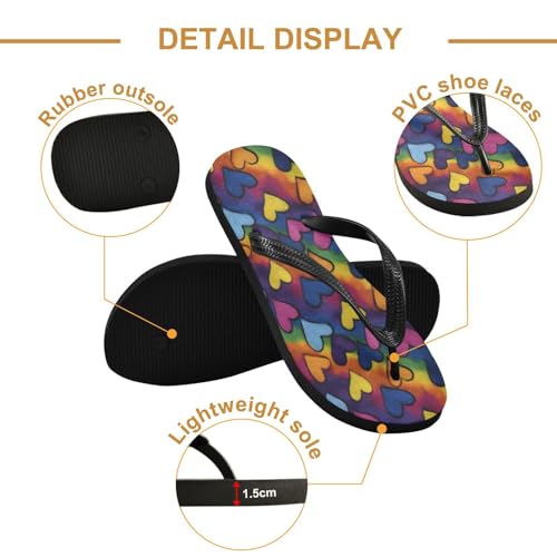Flip Flop Sandals Colored Hearts Print for Women Men Beach Outdoor XS3