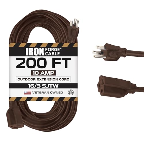 Iron Forge Cable 16 Gauge Heavy Duty Brown Extension Cord, 200 Ft - SJTW by IRON FORGE CABLE - Used condition - US$63.42