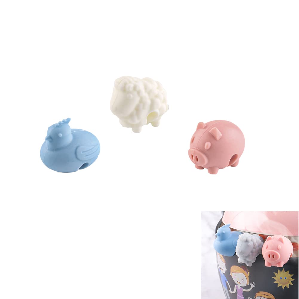 JCYUANI Pack of 3 Over-Boil Protection Silicone Pot Lid Lifter Cute Animal Shape Pot Lid Holder Keep the Lid Open Prevents Soup Spilling Useful Kitchen Utensils