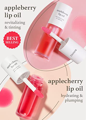 Image of NOONI Korean Lip Oil Set - Appleberry & Applecherry | Long-Lasting, Moisturizing, Plumping, Revitalizing for Dry Lips, Waterproof, No Peel Off, Stocking Stuffers, lip plumper 0.12 FL Oz x 2ea