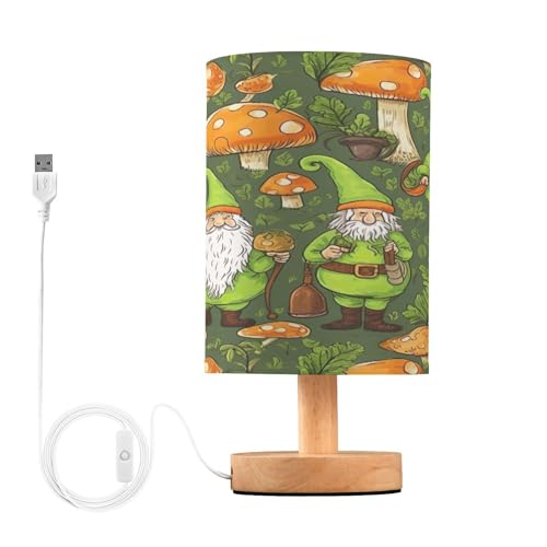 SDMKA Gnomes and Shamrocks Bedside Table Lamp for Bedroom, Minimalist Nightstand Lamp with Round Fabric Shade for Living Room, Office, No Bulb Required